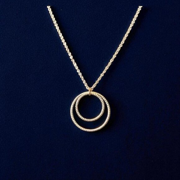 Double Layered Necklace with Milgrain Circle Pendants - Picture 3 of 4